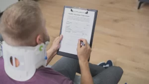 injured man filling out a form for workers compensation benefits in New York state