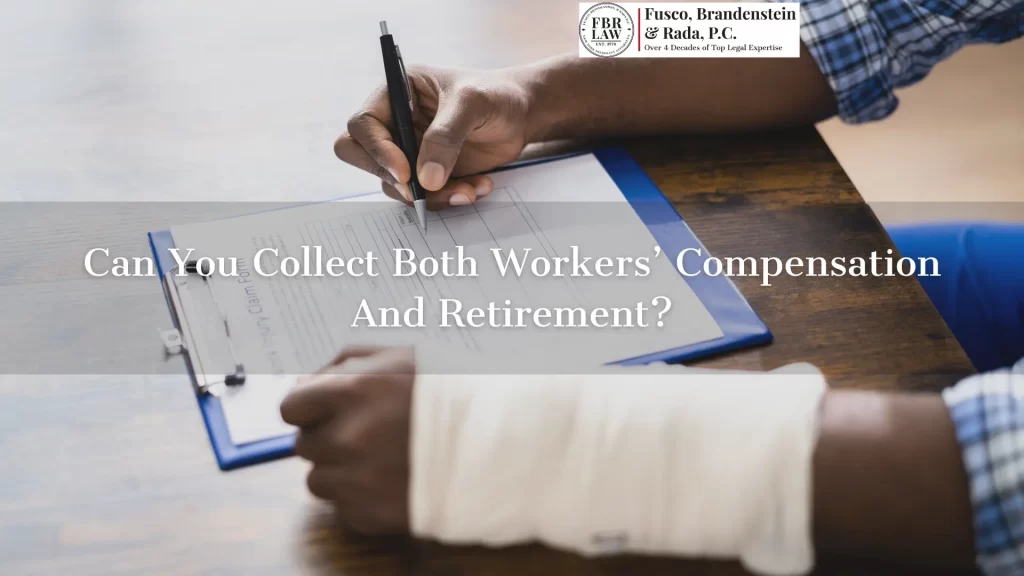 can you collect both workers compensation and retirement text overlay with injured person filling out disability benefits document in background