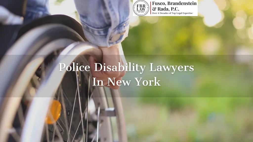 police disability lawyers in new york text overlay and a person in a wheelchair